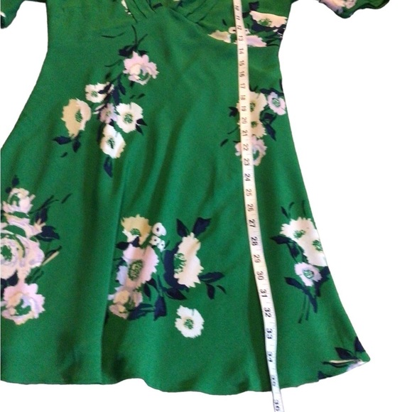Free People Dress Size 4 Neon Garden Green Floral Mini Fit n Flare  Puff Sleeves - Picture 9 of 14